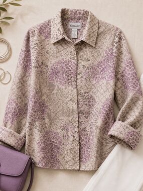 TanJay Women’s Lavender Floral Button-Front Shirt Jacket L